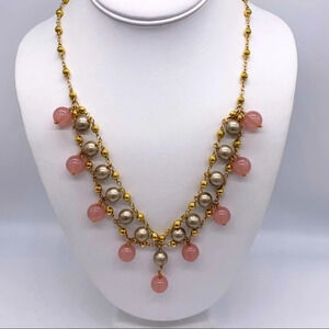 J. Crew Pink & Gray Beaded Gold Necklace